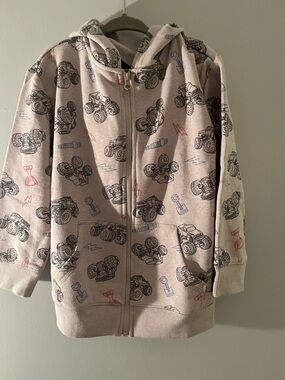 jumping beans Hooded Zip-Up Jacket in Light Pink with Monster Truck Print